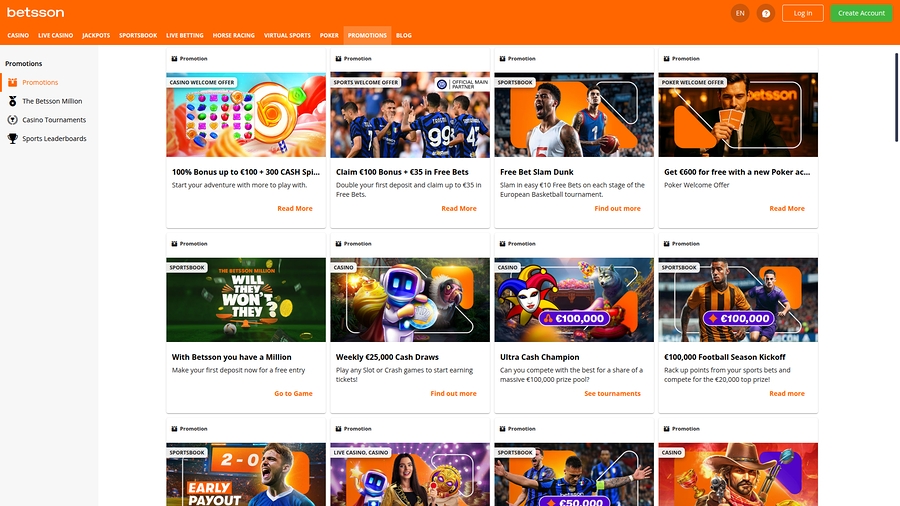No Deposit Bonus at Betsson Casino